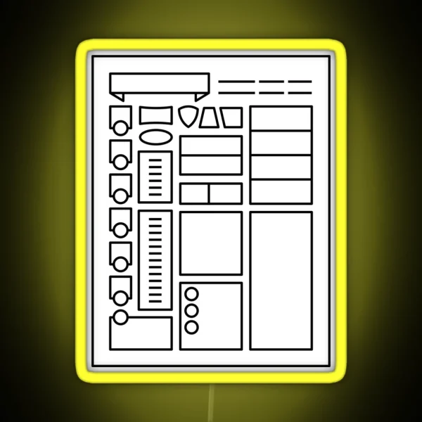 Character Sheet Dungeons And Dragons Line Art Series RGB Neon Sign