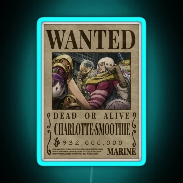 Charlotte Smoothie Wanted One Piece Bounty Poster RGB Neon Sign