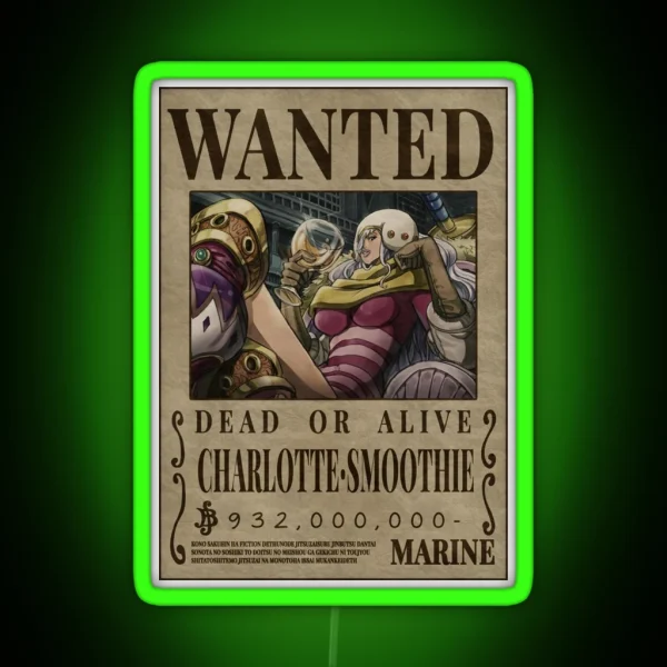 Charlotte Smoothie Wanted One Piece Bounty Poster RGB Neon Sign