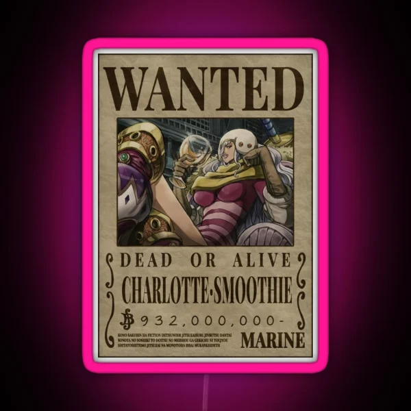 Charlotte Smoothie Wanted One Piece Bounty Poster RGB Neon Sign