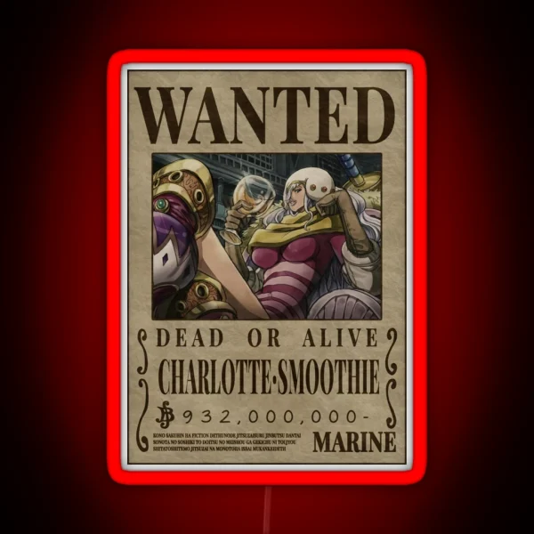 Charlotte Smoothie Wanted One Piece Bounty Poster RGB Neon Sign