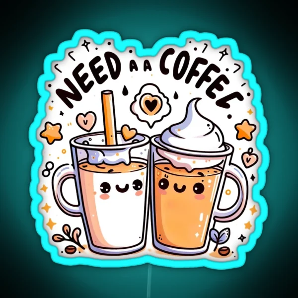 Charming Milk Tea Scene Playful Coffee Craving Illustration RGB Neon Sign