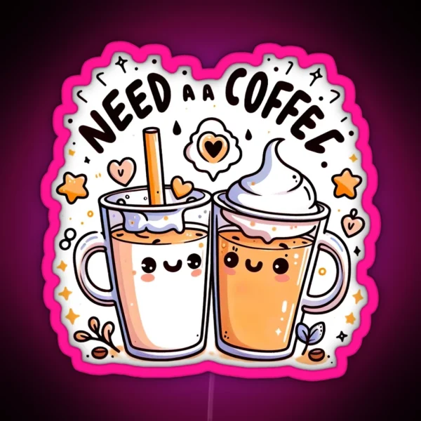 Charming Milk Tea Scene Playful Coffee Craving Illustration RGB Neon Sign