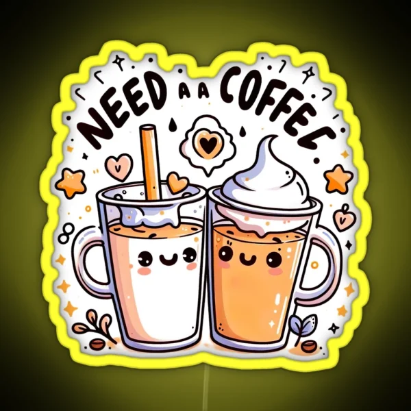 Charming Milk Tea Scene Playful Coffee Craving Illustration RGB Neon Sign