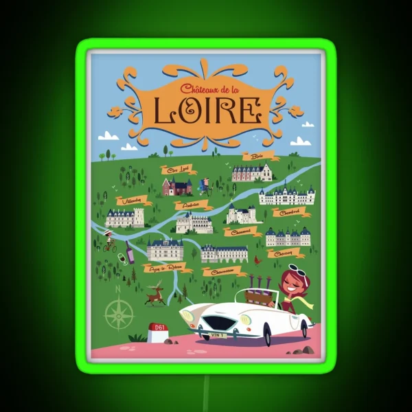 Chateaux De La Loire Poster RGB Neon Sign