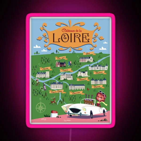 Chateaux De La Loire Poster RGB Neon Sign