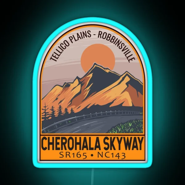 Cherohala Skyway National Scenic Byways Retro Travel Emblem RGB Neon Sign