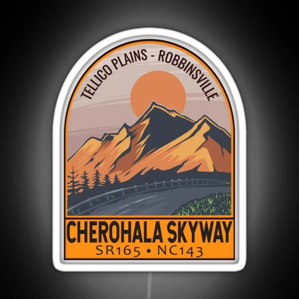 Cherohala Skyway National Scenic Byways Retro Travel Emblem RGB Neon Sign