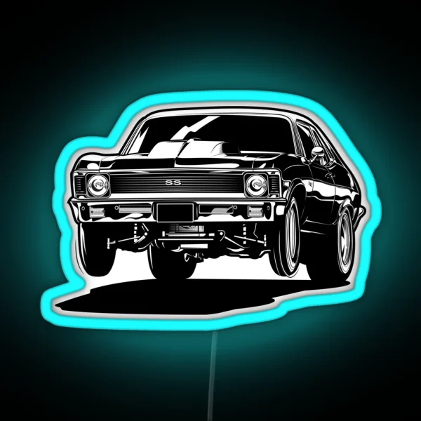 Chevy Nova Drag Race Wheelie RGB Neon Sign