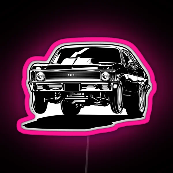 Chevy Nova Drag Race Wheelie RGB Neon Sign