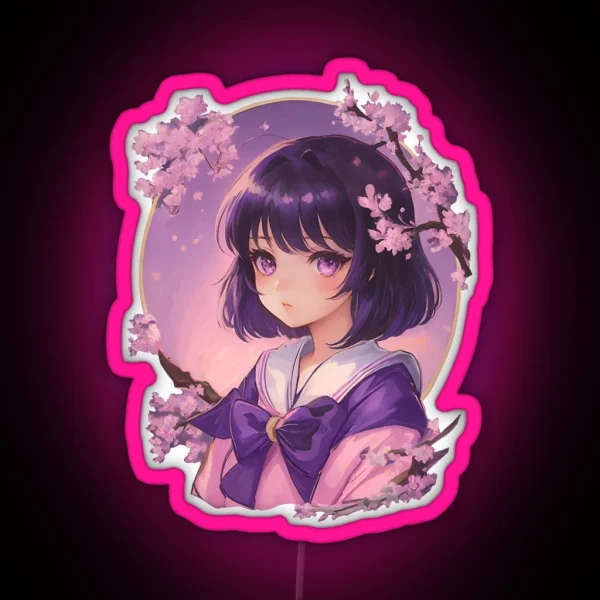 Chibi Cherry Blossom Anime Girl RGB Neon Sign