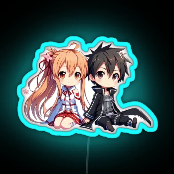 Chibi Kirito And Asuna RGB Neon Sign