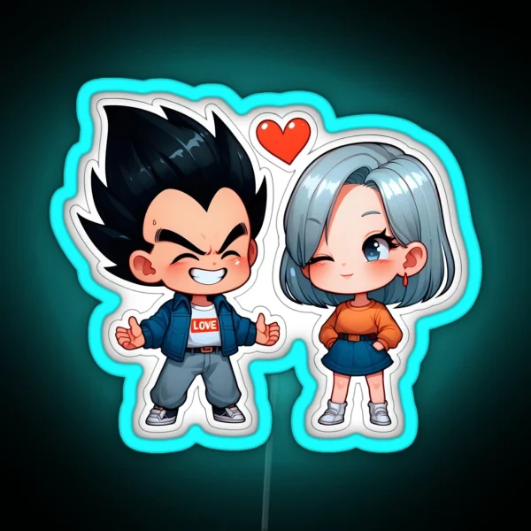 Chibi Love Vegeta And Bulma Perfect Couple Led RGB Neon Sign