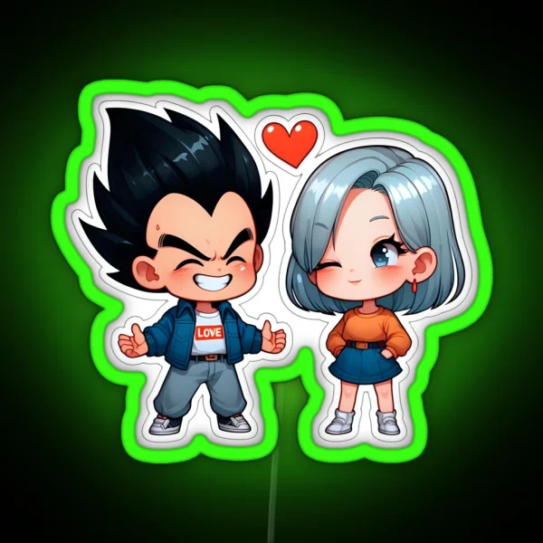 Chibi Love Vegeta And Bulma Perfect Couple Led RGB Neon Sign