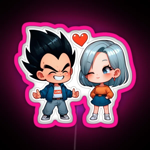 Chibi Love Vegeta And Bulma Perfect Couple Led RGB Neon Sign