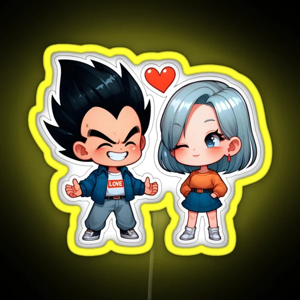 Chibi Love Vegeta And Bulma Perfect Couple Led RGB Neon Sign