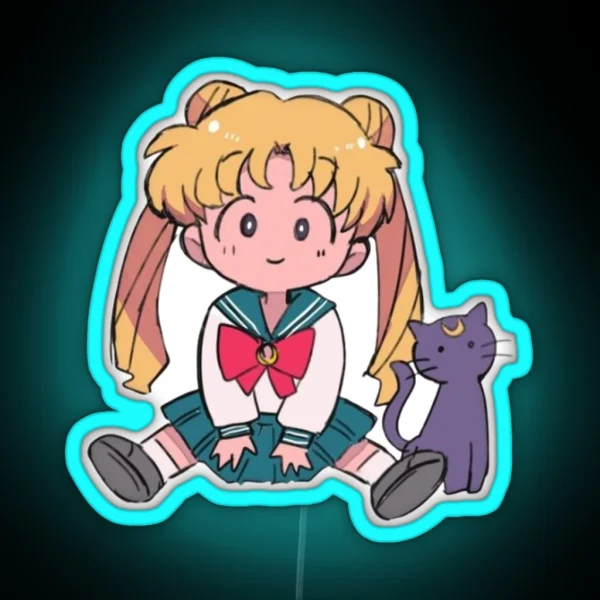Chibi Moon Sailor And Cat RGB Neon Sign