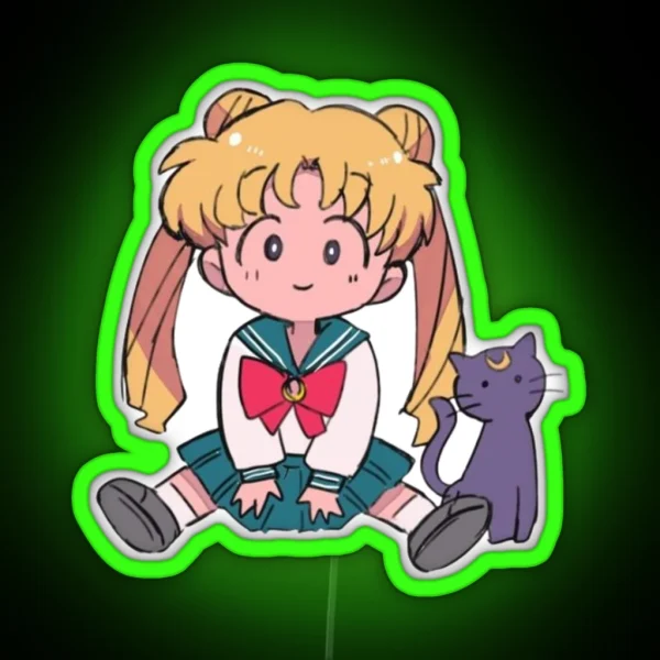Chibi Moon Sailor And Cat RGB Neon Sign
