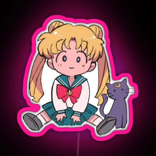 Chibi Moon Sailor And Cat RGB Neon Sign