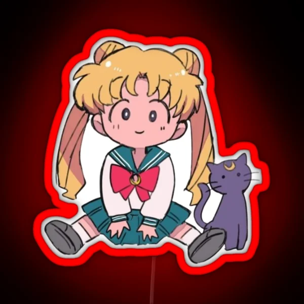 Chibi Moon Sailor And Cat RGB Neon Sign