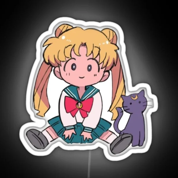 Chibi Moon Sailor And Cat RGB Neon Sign