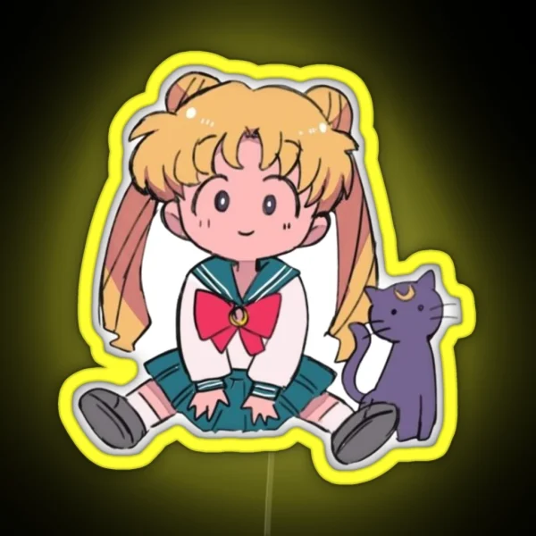 Chibi Moon Sailor And Cat RGB Neon Sign