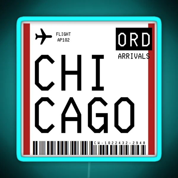 Chicago Mini Boarding Pass RGB Neon Sign