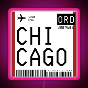 Chicago Mini Boarding Pass RGB Neon Sign