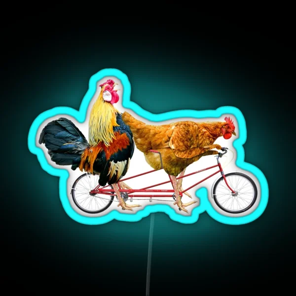 Chickens On A Tandem Bicycle RGB Neon Sign