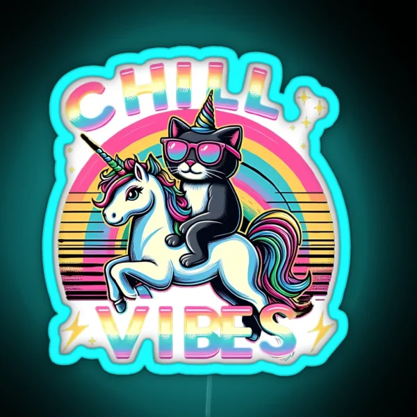Chill Vibes Chill Cat And Unicorn Adventure RGB Neon Sign