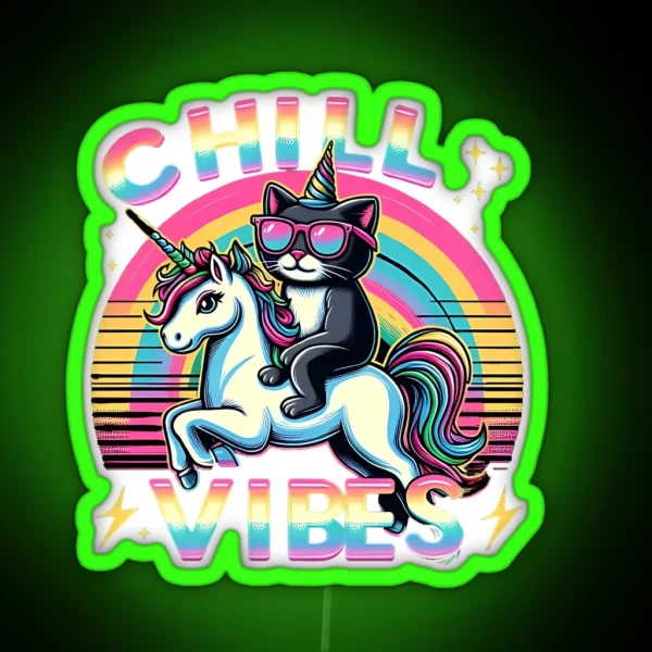 Chill Vibes Chill Cat And Unicorn Adventure RGB Neon Sign