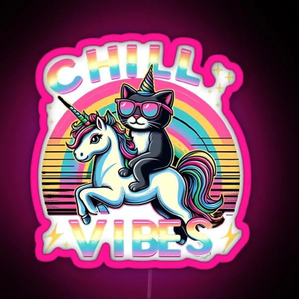 Chill Vibes Chill Cat And Unicorn Adventure RGB Neon Sign