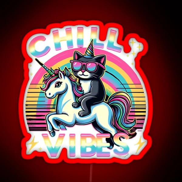 Chill Vibes Chill Cat And Unicorn Adventure RGB Neon Sign
