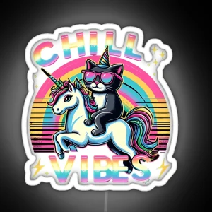 Chill Vibes Chill Cat And Unicorn Adventure RGB Neon Sign