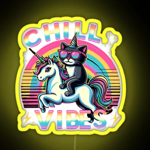 Chill Vibes Chill Cat And Unicorn Adventure RGB Neon Sign