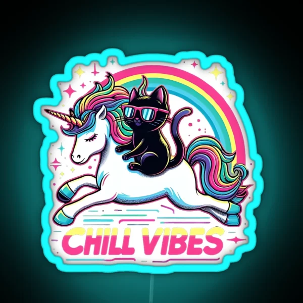 Chill Vibes Chill Cat And Unicorn Adventure RGB Neon Sign