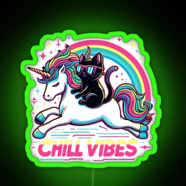 Chill Vibes Chill Cat And Unicorn Adventure RGB Neon Sign