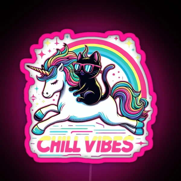 Chill Vibes Chill Cat And Unicorn Adventure RGB Neon Sign