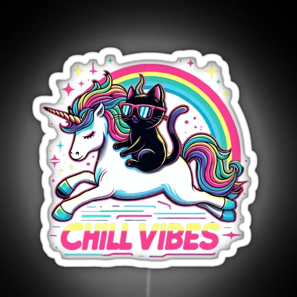 Chill Vibes Chill Cat And Unicorn Adventure RGB Neon Sign