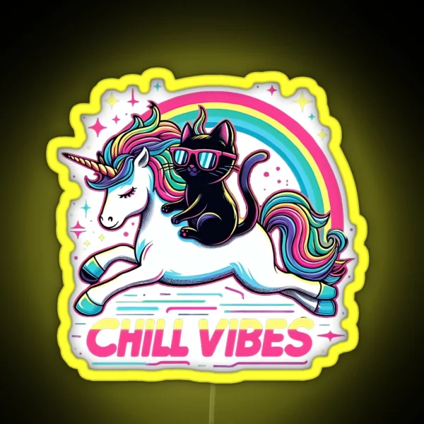 Chill Vibes Chill Cat And Unicorn Adventure RGB Neon Sign