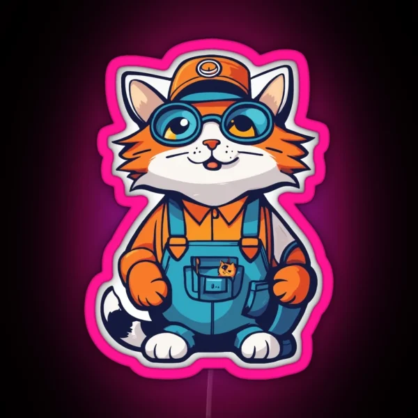 Chilled Working Cat RGB Neon Sign