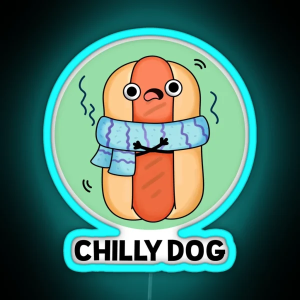 Chilly Dog Funny Chili Hot Dog Puns RGB Neon Sign