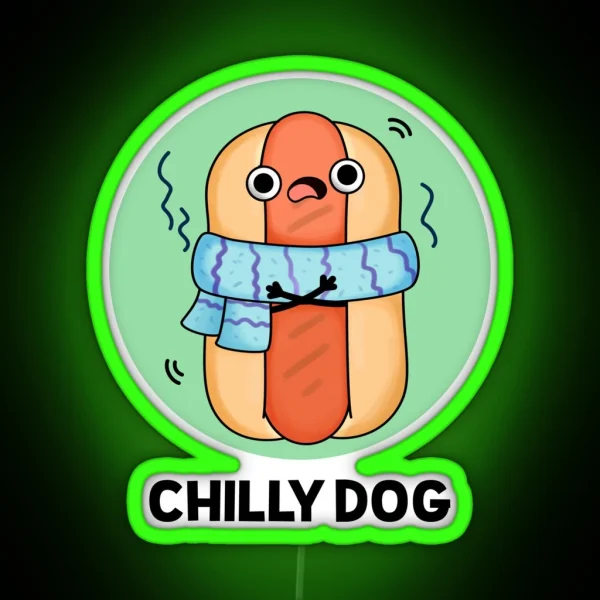 Chilly Dog Funny Chili Hot Dog Puns RGB Neon Sign