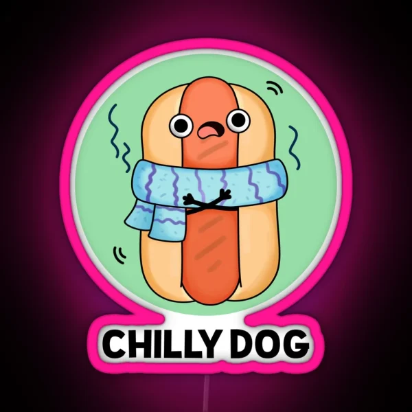 Chilly Dog Funny Chili Hot Dog Puns RGB Neon Sign