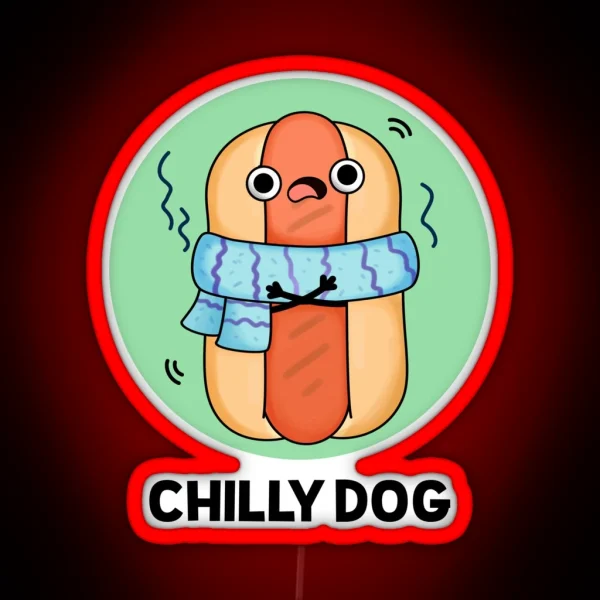 Chilly Dog Funny Chili Hot Dog Puns RGB Neon Sign