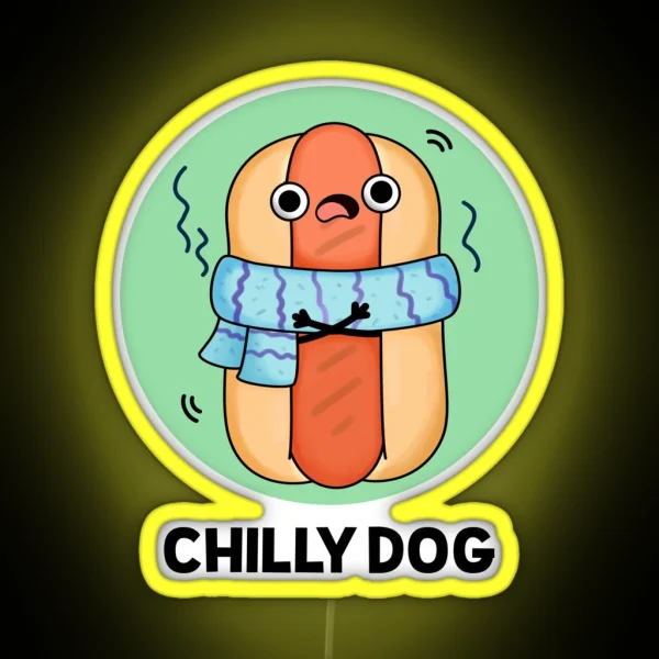 Chilly Dog Funny Chili Hot Dog Puns RGB Neon Sign