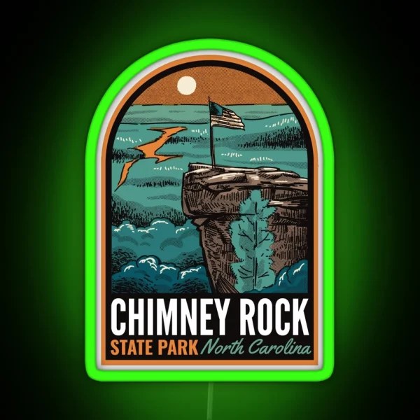 Chimney Rock State Park NC Vintage RGB Neon Sign