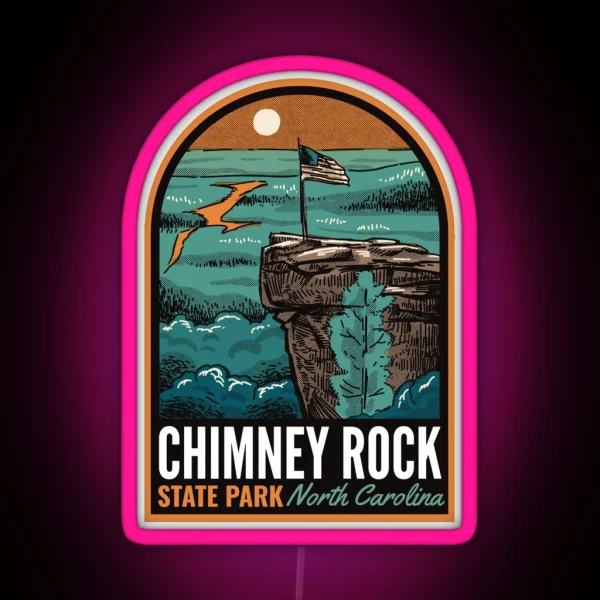 Chimney Rock State Park NC Vintage RGB Neon Sign