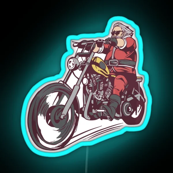 Christmas Biker Biker Santa RGB Neon Sign