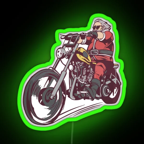 Christmas Biker Biker Santa RGB Neon Sign